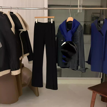 Pantaloni largi corduroy, talie înaltă, primăvara 2024, casual micro-flare