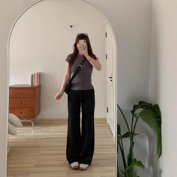 Casual ravne hlače od modalnog materijala, visoki struk, šnira za podešavanje, mikroodskok elastnosti