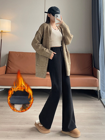 Pantalone s visokim strukom, blago širih krojeva, zima 2024, debeli materijal, mikroelastičnost