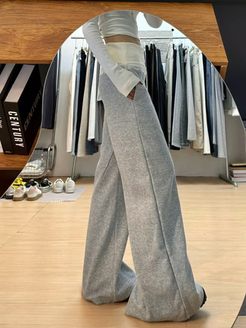 Γυναικείοι φλις παντελόνες με δαντελένια ραφή, φαρδιές, υψηλή μέση, χειμερινό μοντέλο 2024