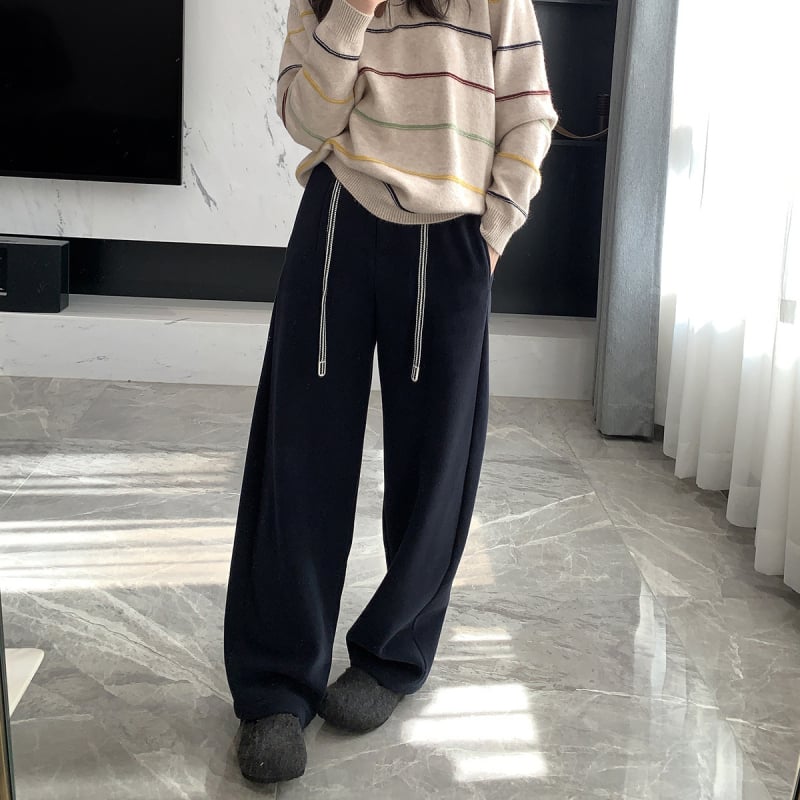 Casual ravne hlače s džepovima za žene, debeli poliester materijal, zima 2024, japansko-korejski ležerni stil