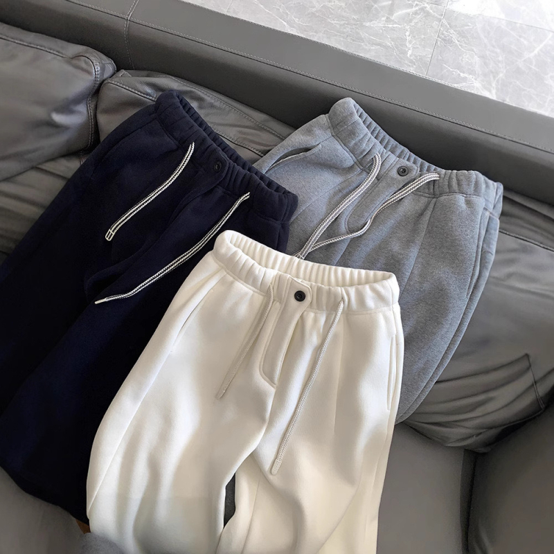 Casual ravne hlače s džepovima za žene, debeli poliester materijal, zima 2024, japansko-korejski ležerni stil