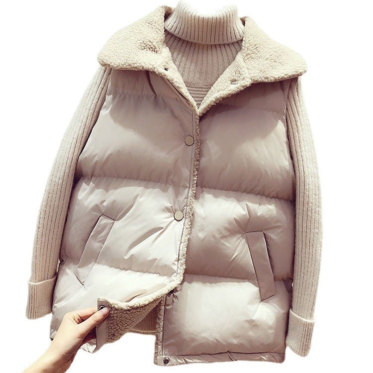 Γυναικείο γιλέκο patchwork από συνθετικό shearling με πολυεστέρα, χωρίς μανίκια, πέτο, κούμπωμα με ένα κουμπί, φαρδιά γραμμή