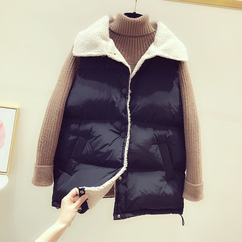 Γυναικείο γιλέκο patchwork από συνθετικό shearling με πολυεστέρα, χωρίς μανίκια, πέτο, κούμπωμα με ένα κουμπί, φαρδιά γραμμή