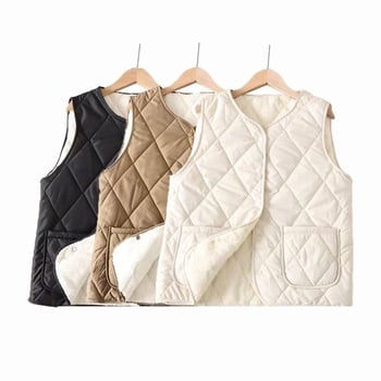 Γυναικείο Αμάνικο Γιλέκο με Φλίς Επένδυση, Γεωμετρικό Μοτίβο, Πολυεστέρας 95%+, Στρογγυλή Λαιμόκοψη, Φαρδιά Γραμμή