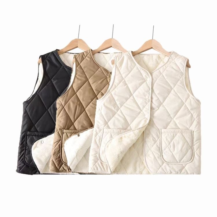 Γυναικείο Αμάνικο Γιλέκο με Φλίς Επένδυση, Γεωμετρικό Μοτίβο, Πολυεστέρας 95%+, Στρογγυλή Λαιμόκοψη, Φαρδιά Γραμμή