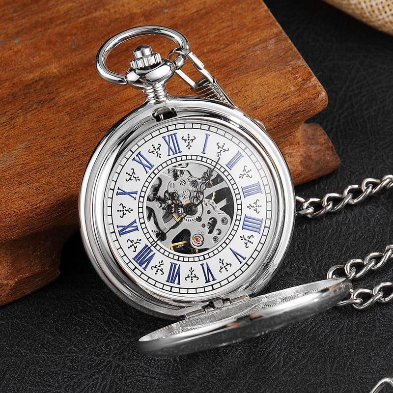Μηχανικό ρολόι τσέπης με ρωμαϊκό σκελετωμένο καντράν, αντίκες στυλ και λειτουργία παγκόσμιας ώρας; Κίνηση: μηχανική; Σώμα: κράμα
