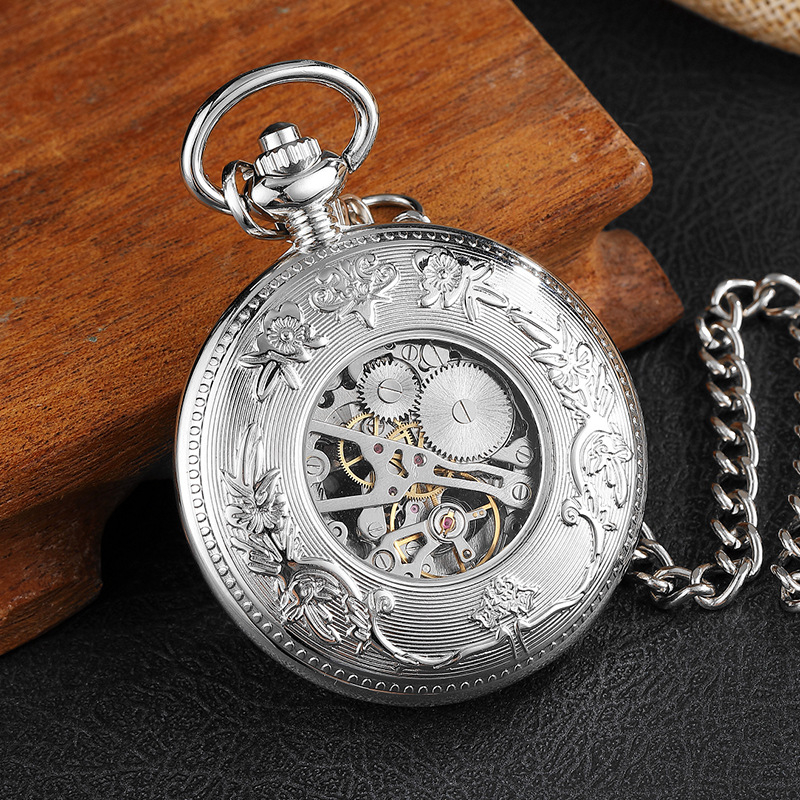 Μηχανικό ρολόι τσέπης με ρωμαϊκό σκελετωμένο καντράν, αντίκες στυλ και λειτουργία παγκόσμιας ώρας; Κίνηση: μηχανική; Σώμα: κράμα