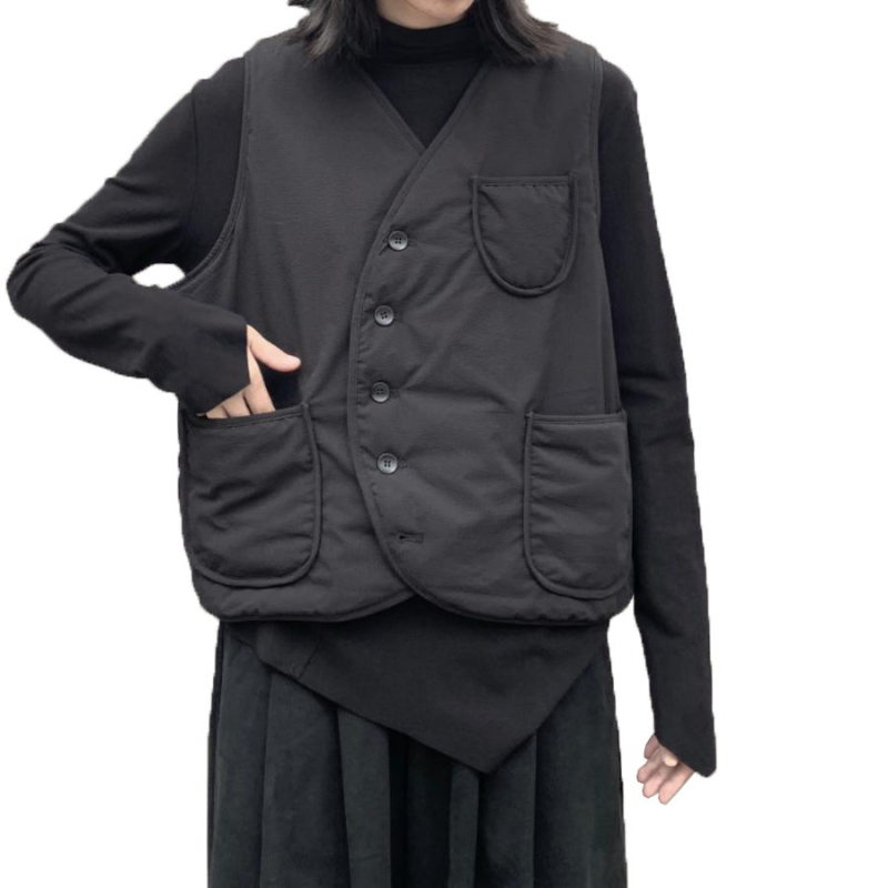 Γυναικείος quilted vest με V-λαιμόκοψη, χαλαρή εφαρμογή, φθινοπωρινό-χειμερινό μοντέλο, βαμβάκι-πολυεστέρας