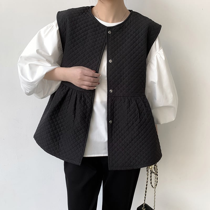 Podstavljeni prsluk s okruglim izrezom, volani na rubu, poliester, širok kroj