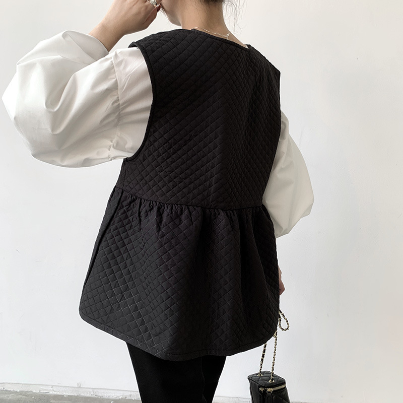 Podstavljeni prsluk s okruglim izrezom, volani na rubu, poliester, širok kroj