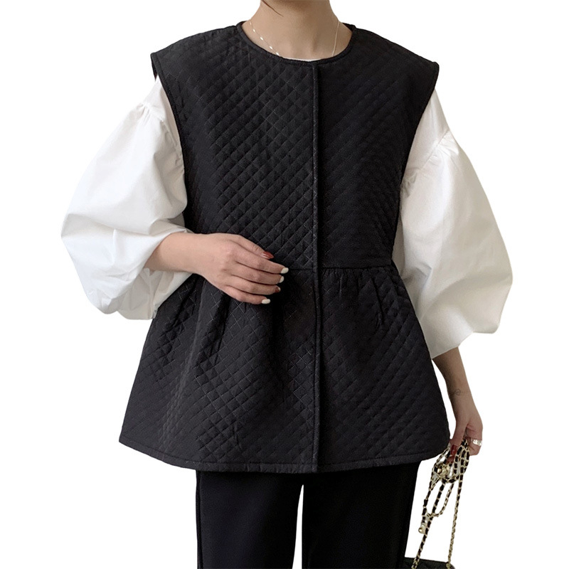 Podstavljeni prsluk s okruglim izrezom, volani na rubu, poliester, širok kroj