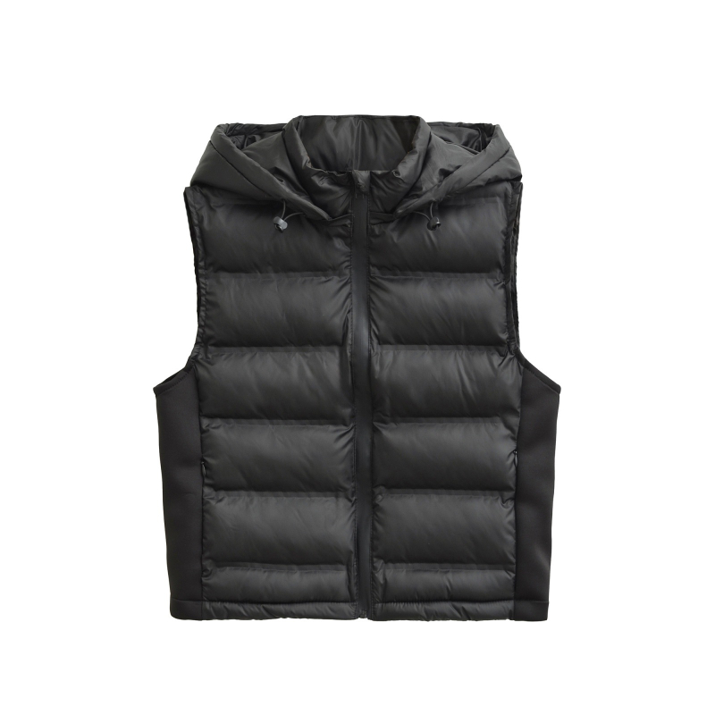 Γυναικείο γιλέκο από πολυεστέρα-βαμβάκι, με κουκούλα, χωρίς μανίκια, υψηλός forκά, αντίθεση χρωμάτων