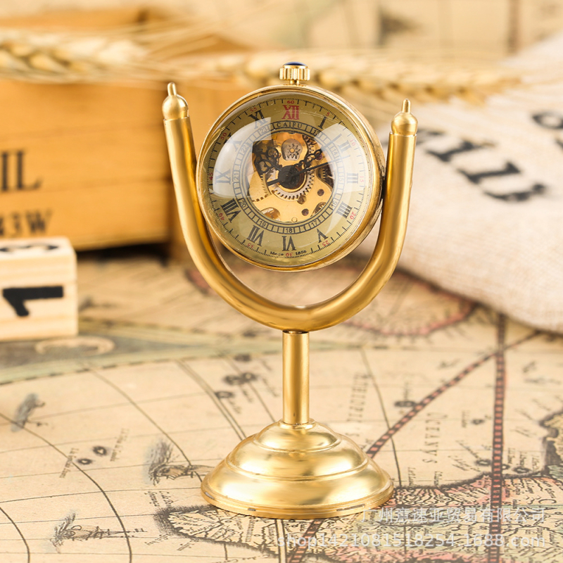 Μηχανικό ρολόι τσέπης με διακόσμηση παγκόσμιας σφαίρας, κράμα κάψας, χαλκός ιμάντας, αντίκα στιλ διακόσμησης, μοντέλο κίνησης Dandong