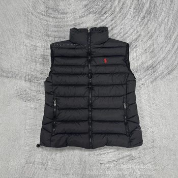 Γυναικείο βαμβακερό γιλέκο με στάντ-γιακά, κέντημα με πόνι, γέμισμα από βαμβάκι, φερμουάρ