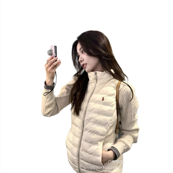 Γυναικείο βαμβακερό γιλέκο με στάντ-γιακά, κέντημα με πόνι, γέμισμα από βαμβάκι, φερμουάρ