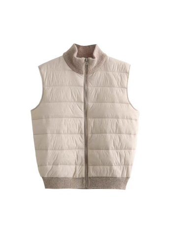 Γυναικείο γιλέκο χωρίς μανίκια σε κορεατικό στυλ για χειμώνα 2025, πολυεστέρας με γέμισμα Space cotton, φερμουάρ, ψηλό για τον λαιμό, χαλαρή γραμμή