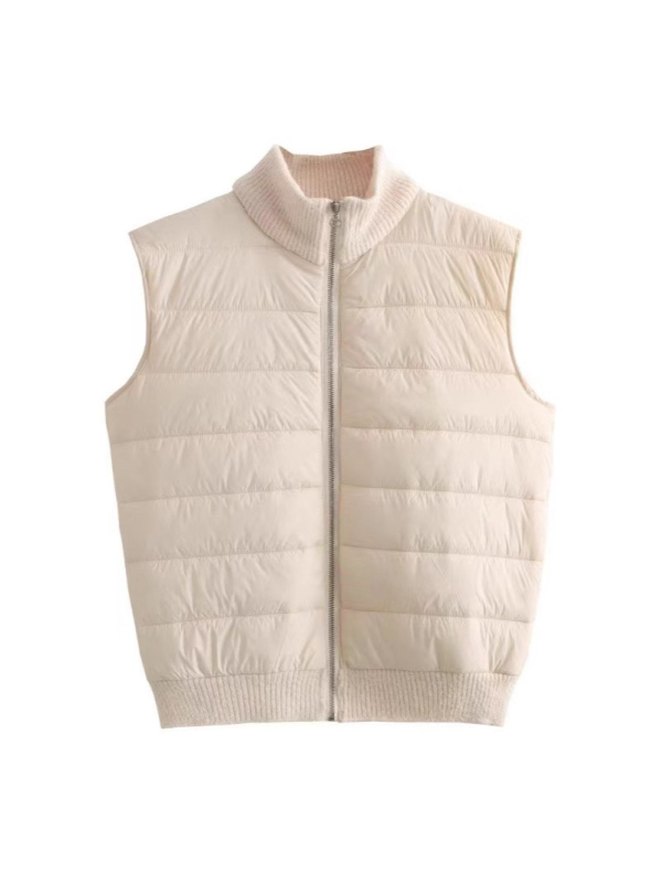Γυναικείο γιλέκο χωρίς μανίκια σε κορεατικό στυλ για χειμώνα 2025, πολυεστέρας με γέμισμα Space cotton, φερμουάρ, ψηλό για τον λαιμό, χαλαρή γραμμή