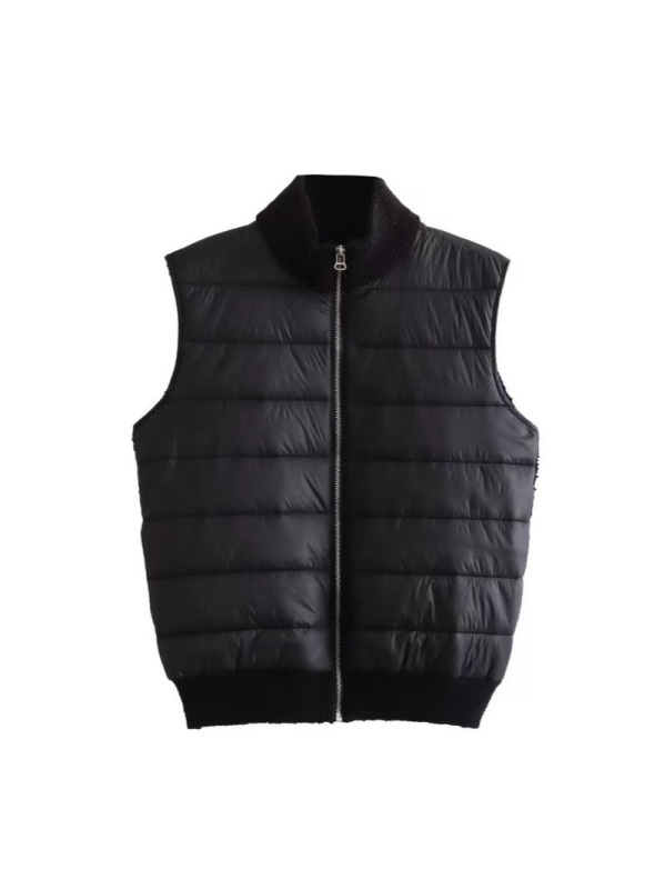 Γυναικείο γιλέκο χωρίς μανίκια σε κορεατικό στυλ για χειμώνα 2025, πολυεστέρας με γέμισμα Space cotton, φερμουάρ, ψηλό για τον λαιμό, χαλαρή γραμμή