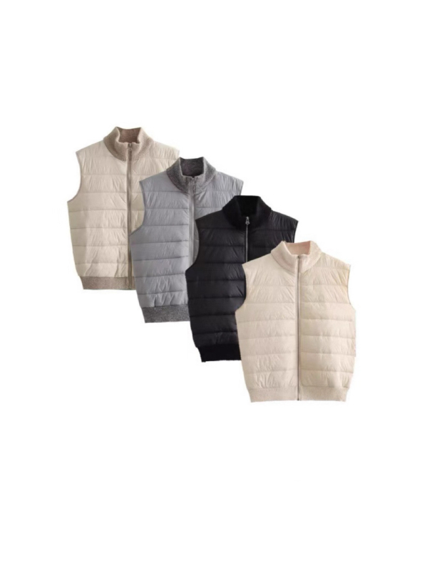Γυναικείο γιλέκο χωρίς μανίκια σε κορεατικό στυλ για χειμώνα 2025, πολυεστέρας με γέμισμα Space cotton, φερμουάρ, ψηλό για τον λαιμό, χαλαρή γραμμή