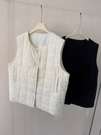 Корейски стил свободна жилетка с пух-памук – нейлонова материя, пълнеж пух-памук, кръгло деколте