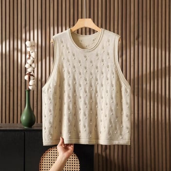 Γυναικείο πλεκτό βαμβακερό γιλέκο με στρογγυλή λαιμόκοψη • Άνοιξη-Καλοκαίρι 2025 • Εθνικό ύφος