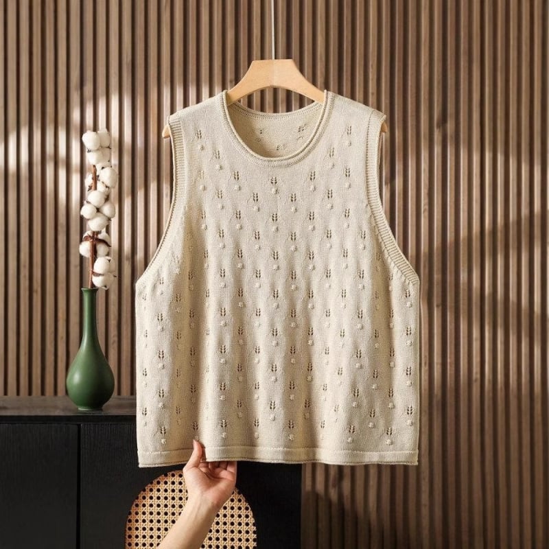 Γυναικείο πλεκτό βαμβακερό γιλέκο με στρογγυλή λαιμόκοψη • Άνοιξη-Καλοκαίρι 2025 • Εθνικό ύφος
