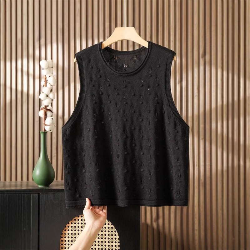 Γυναικείο πλεκτό βαμβακερό γιλέκο με στρογγυλή λαιμόκοψη • Άνοιξη-Καλοκαίρι 2025 • Εθνικό ύφος