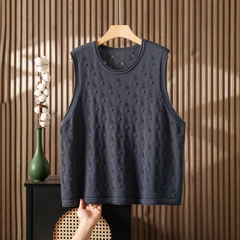 Γυναικείο πλεκτό βαμβακερό γιλέκο με στρογγυλή λαιμόκοψη • Άνοιξη-Καλοκαίρι 2025 • Εθνικό ύφος
