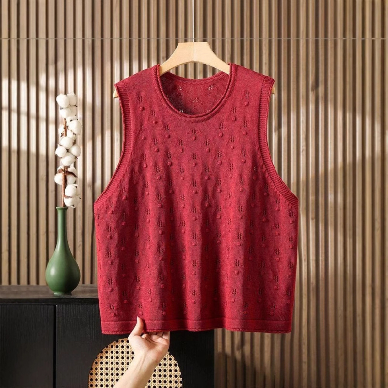 Γυναικείο πλεκτό βαμβακερό γιλέκο με στρογγυλή λαιμόκοψη • Άνοιξη-Καλοκαίρι 2025 • Εθνικό ύφος