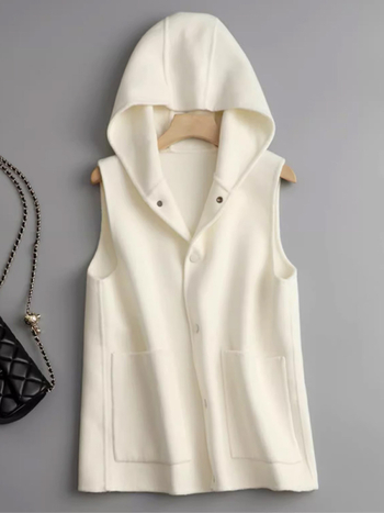 Γυναικείο γιλέκο χωρίς μανίκια με κουκούλα, διπλής όψεως, ύφασμα πολυεστέρα, γέμισμα πολυεστέρα-βαμβάκι, ρετρό στυλ