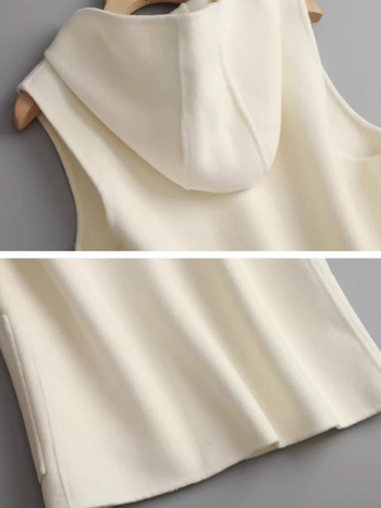 Γυναικείο γιλέκο χωρίς μανίκια με κουκούλα, διπλής όψεως, ύφασμα πολυεστέρα, γέμισμα πολυεστέρα-βαμβάκι, ρετρό στυλ