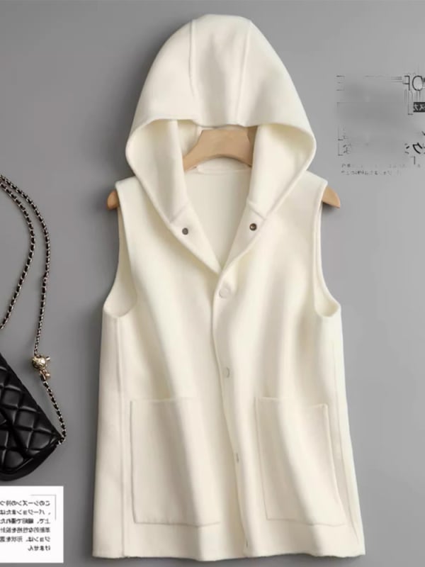 Γυναικείο γιλέκο χωρίς μανίκια με κουκούλα, διπλής όψεως, ύφασμα πολυεστέρα, γέμισμα πολυεστέρα-βαμβάκι, ρετρό στυλ