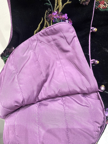 Жилет с пайети върху кадифе за жени, кръгло деколте, дебела подплата полиестер-памук, модел растения и цветя, зима 2025