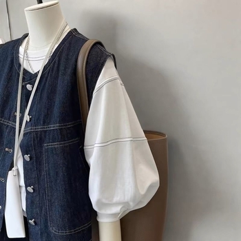 Γυναικείο τζιν γιλέκο σε στυλ ζακέτας, κοντό μήκος, γεωμετρικό μοτίβο, άνετη γραμμή