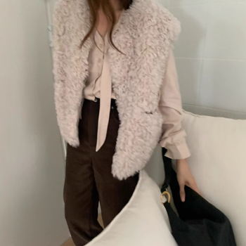 Γιλέκο από συνθετικό γούνα, κορεατικό chic φθινοπωρινής-χειμερινής, γαλλικό στυλ, κοντή γραμμή, μονόχρωμο, γυναικείο