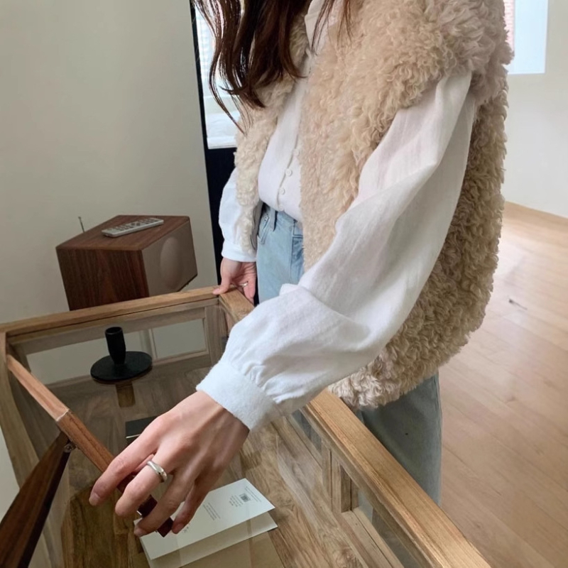 Γιλέκο από συνθετικό γούνα, κορεατικό chic φθινοπωρινής-χειμερινής, γαλλικό στυλ, κοντή γραμμή, μονόχρωμο, γυναικείο