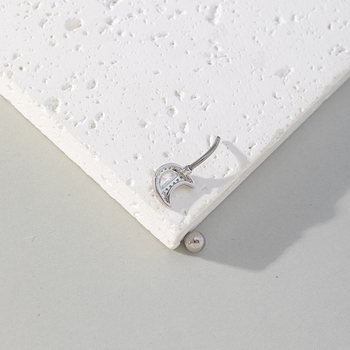 Пъпният пръстен от неръждаема стомана – секси дамски стил, лунен дизайн, пръстен за пъпа с инкрустирани циркони