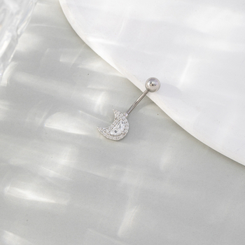 Пъпният пръстен от неръждаема стомана – секси дамски стил, лунен дизайн, пръстен за пъпа с инкрустирани циркони