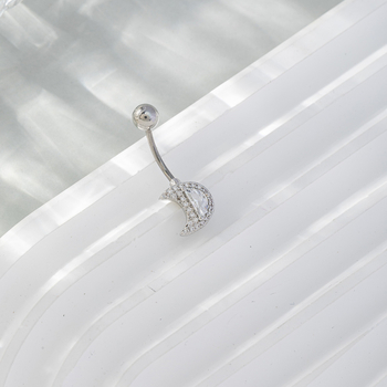 Пъпният пръстен от неръждаема стомана – секси дамски стил, лунен дизайн, пръстен за пъпа с инкрустирани циркони