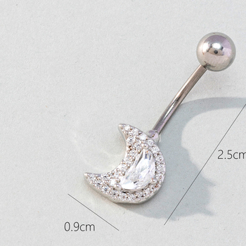 Пъпният пръстен от неръждаема стомана – секси дамски стил, лунен дизайн, пръстен за пъпа с инкрустирани циркони