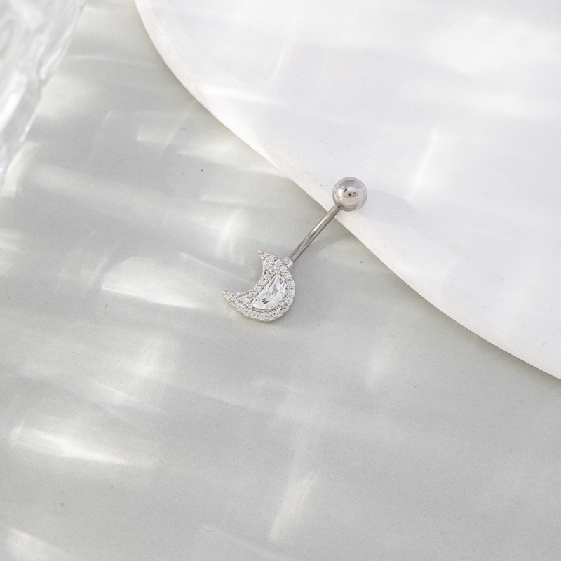 Пъпният пръстен от неръждаема стомана – секси дамски стил, лунен дизайн, пръстен за пъпа с инкрустирани циркони