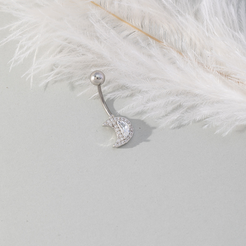 Пъпният пръстен от неръждаема стомана – секси дамски стил, лунен дизайн, пръстен за пъпа с инкрустирани циркони
