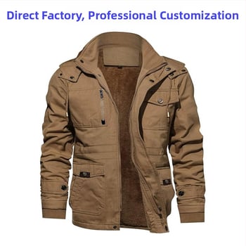 Jachetă bărbați din bumbac cu glugă, căptușită cu fleece, închidere cu fermoar, căptușeală detașabilă, buzunare laterale