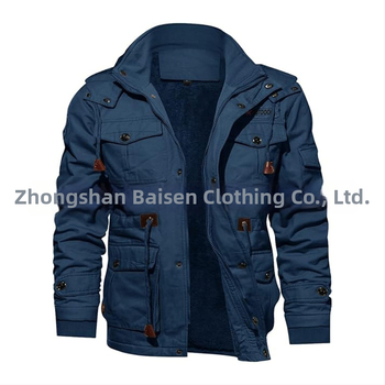 Jachetă bărbați din bumbac cu glugă, căptușită cu fleece, închidere cu fermoar, căptușeală detașabilă, buzunare laterale