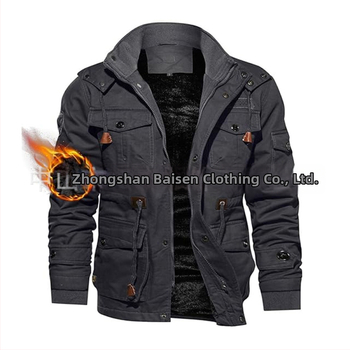 Jachetă bărbați din bumbac cu glugă, căptușită cu fleece, închidere cu fermoar, căptușeală detașabilă, buzunare laterale