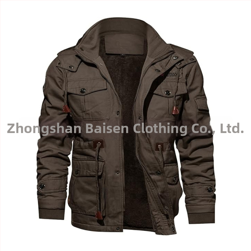 Jachetă bărbați din bumbac cu glugă, căptușită cu fleece, închidere cu fermoar, căptușeală detașabilă, buzunare laterale