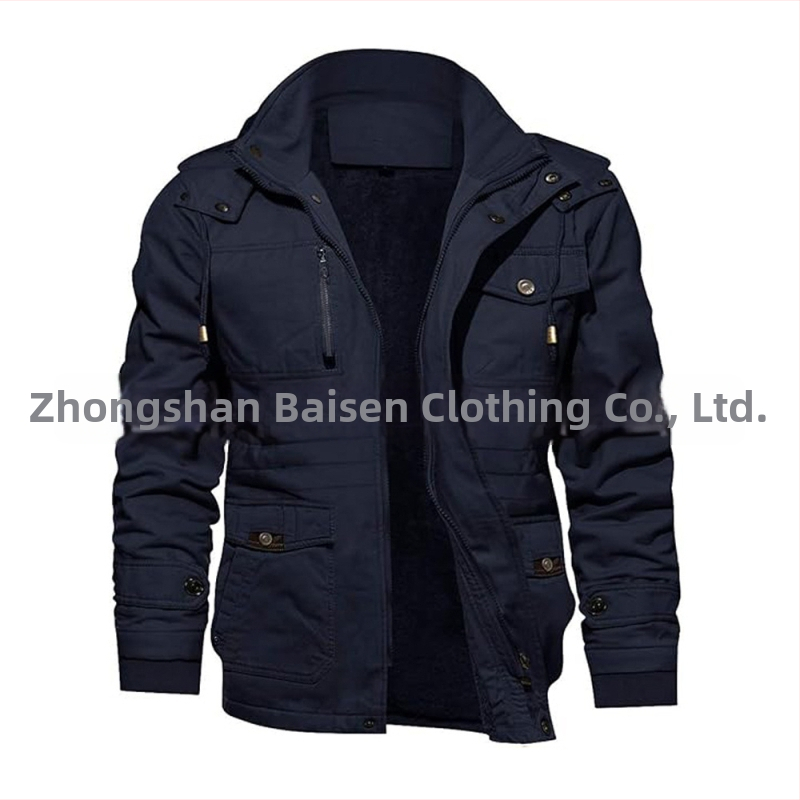 Jachetă bărbați din bumbac cu glugă, căptușită cu fleece, închidere cu fermoar, căptușeală detașabilă, buzunare laterale