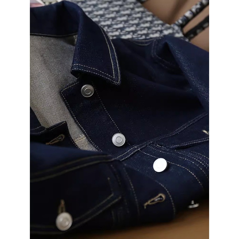 Jachetă scurtă din denim pentru femei, guler POLO, design boutique, croială lejeră, mâneci lungi, Primăvara 2024