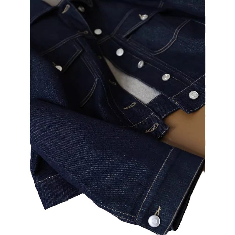 Jachetă scurtă din denim pentru femei, guler POLO, design boutique, croială lejeră, mâneci lungi, Primăvara 2024